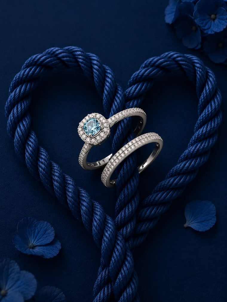Due anelli con diamanti su fondo blu